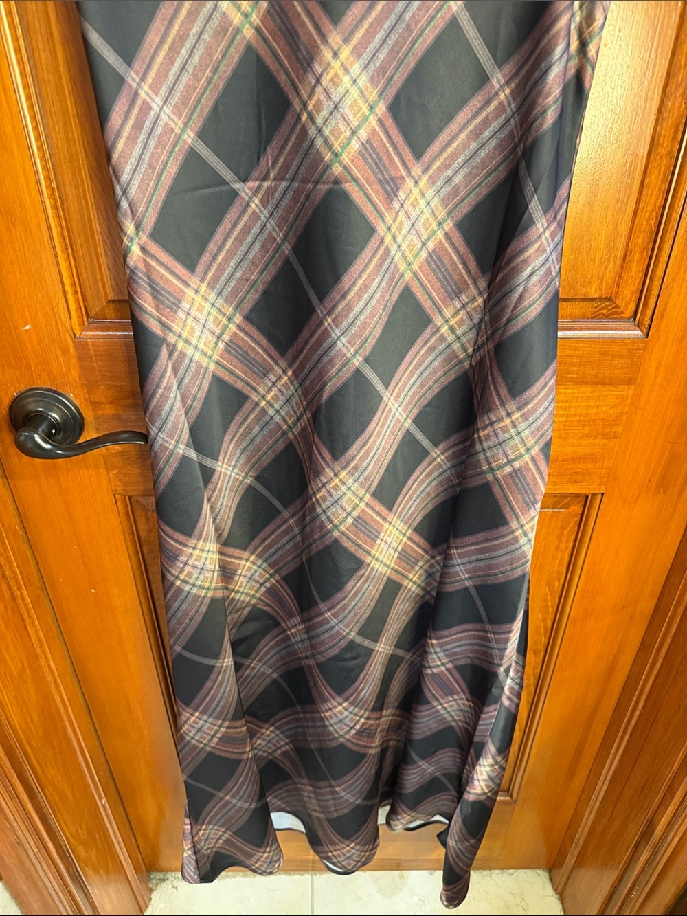 Camila Coelho Black and Brown Plaid Maxi Dress with Tie-Strap Shoulders - Picture 8 of 8